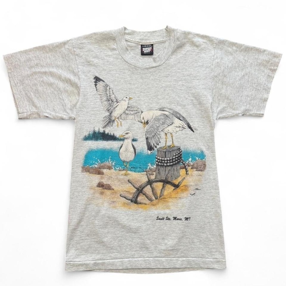 Vintage 90s Screen Stars Seagull Beach Ocean Graphic Single Stitch T-shirt S